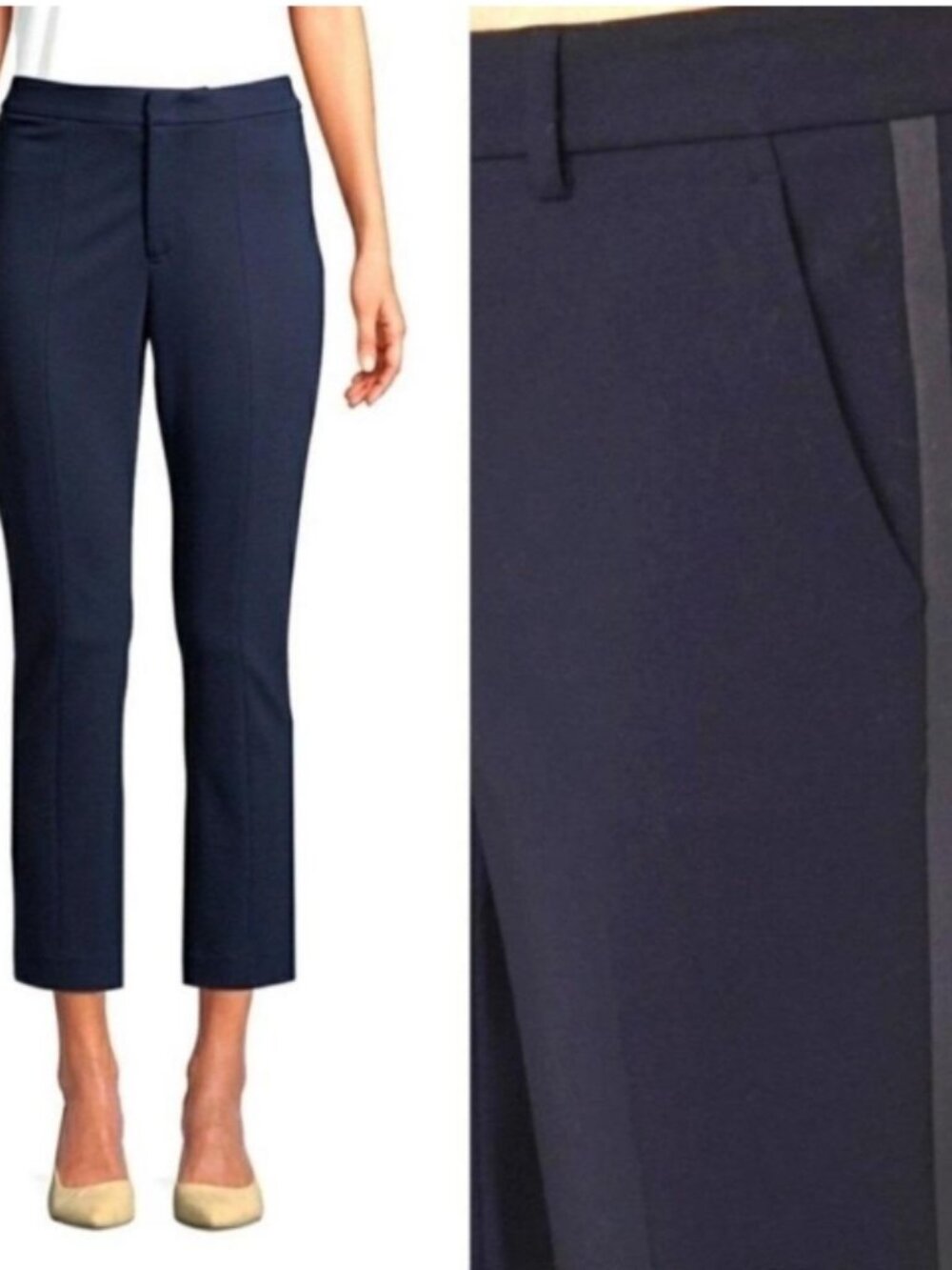 Like New! VINCE Wool Blend Lamb Leather Trim Suit Pant Trouser Navy Size 2